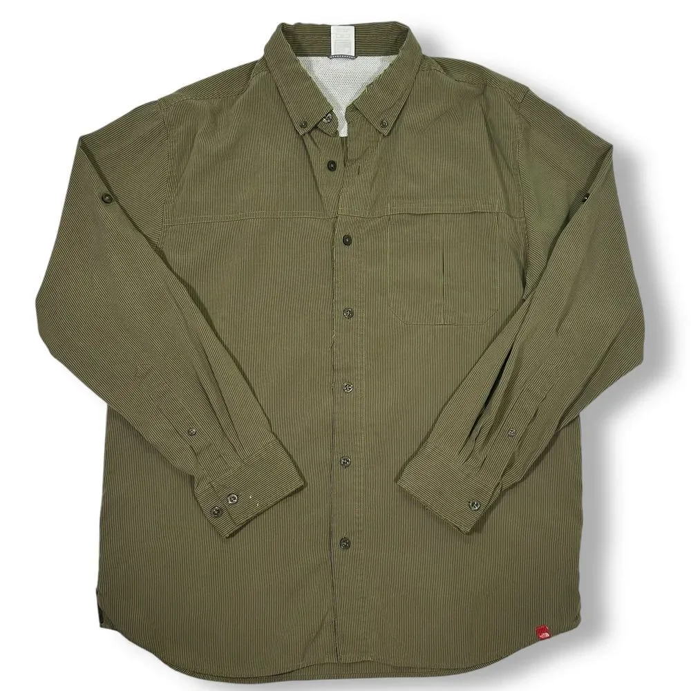 The North Face Distressed Olive Green‎ Button-Down Shirt Long Sleeve Mens Large
